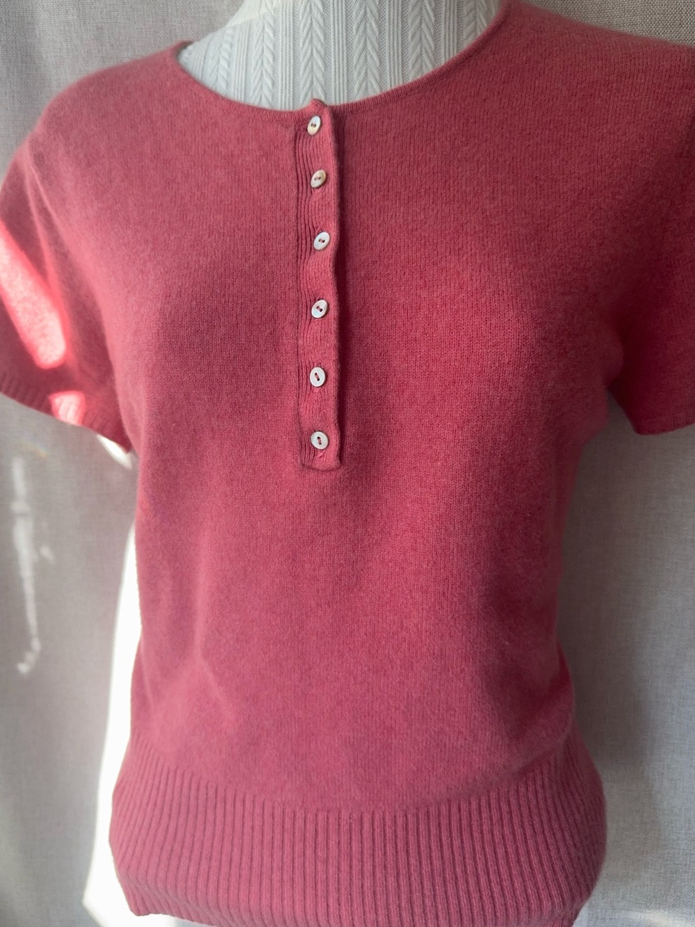 πΊ Griffen 100% Cashmere Short Sleeve Sweater β’ Pink Raspberry Tea β’ L πΊβπ - Picture 7 of 7